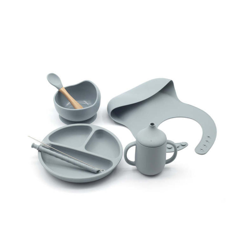 Blue Silicone Baby Feeding Set with Drinking Cup