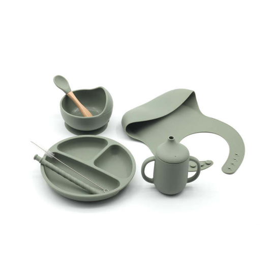 Green Silicone Baby Feeding Set with Drinking Cup