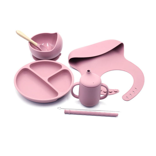 Pink Silicone Baby Feeding Set with Drinking Cup